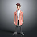 3D Stylized Character With Pink Coat White Inner Shirt Dark Pants Gray Shoes