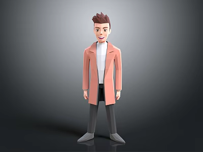 3D Stylized Character With Pink Coat White Inner Shirt Dark Pants Gray Shoes 3d model