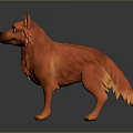 Game Movie Character Orange Dog with Fluffy Fur in Standing Pose on Dark Background