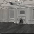 Classic Interior With White Walls Wainscoting Fireplace Mirror Circular Ceiling Recessed Lighting And Dark Wood Flooring