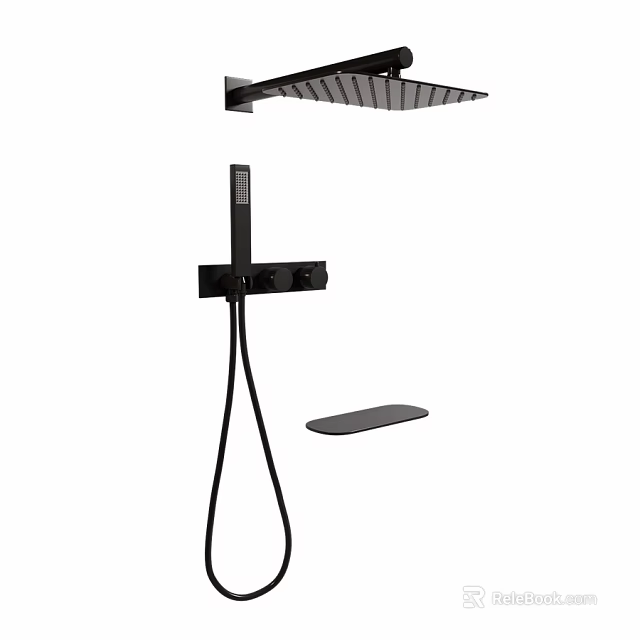 Modern Black Shower Faucet With Handheld And Rainfall Shower Head And Control Panel 3d model 