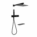 Modern Black Shower Faucet With Handheld And Rainfall Shower Head And Control Panel