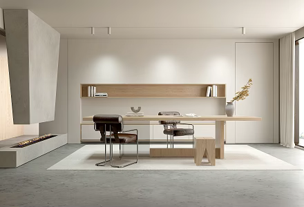 Minimalist Study Desk Tea Desk Writing Desk Minimalist Bookshelf 3d model