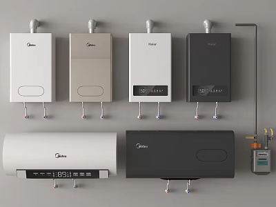 Various Midea Water Heaters With Digital Display And Wall Mounted Designs 3d model