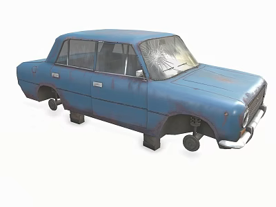 Abandoned Blue Vintage Car With Rusty Worn Body And Cracked Windshield 3d model Abandoned Blue Vintage Car With Rusty Worn Body And Cracked Windshield 3d model