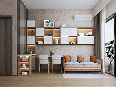 Modern Apartment Living Room With Sofa Bookshelf Green Plants And Natural Light Interior 3d model