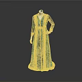 Elegant Teal Long Dress With Gold Trim And Belt For Formal Attire