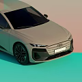 Audi Electric Sedan Light Gray Modern Sleek Body Design LED Headlights Colorful Gradient Background
