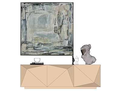 Modern Home Interior With Geometric Cabinet Abstract Painting And Sculpture 3d model