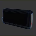 Modern Black Computer Speaker With Mesh Front Panel Silver Trim Red Logo And Reflective Base 3d model