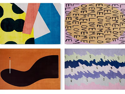 Creative Square Rugs Design Featuring Geometric Patterns Typography Abstract Shapes And Wave Motifs 3d model