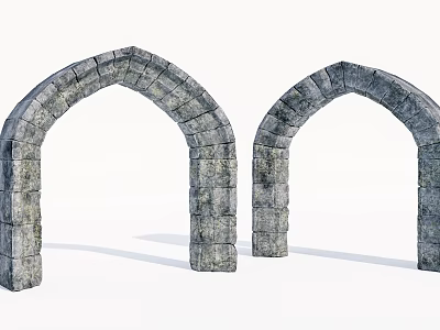 Two Classic Stone Arches Featuring Ancient Masonry Design and Gray Brick Structure 3d model
