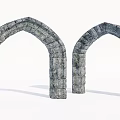 Two Classic Stone Arches Featuring Ancient Masonry Design and Gray Brick Structure 3d model