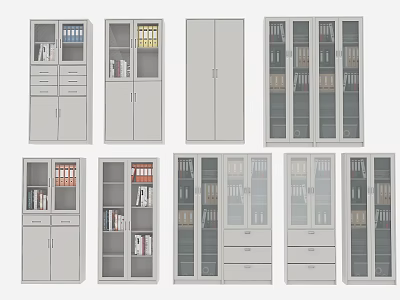Various Styles Of Bookcases With Glass Doors Drawers And Storage For Files Books 3d model
