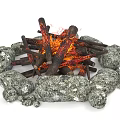 Rustic Stone Circular Fire Pit With Burning Wood Logs And Flames 3d model