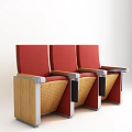 Public Chairs With Red Fabric Upholstery Wooden Armrests And Metal Accents