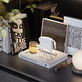 Stylish Decorative Ornament Collection With Books Photo Frames Lamp And Glass Cup