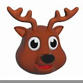 Cute 3D Cartoon Reindeer Head With Big Eyes Smiling Mouth And Antlers