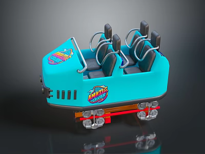 Jurassic World Themed Blue Amusement Park Ride Car With Seats And Wheels 3d model