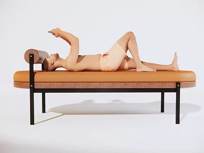 Orange Lounge Chair With Black Metal Frame For Relaxing And Using Phone 3d model