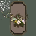 Elegant Birdcage Decorative Ornament Set With Flowers Branches Green Wall And Lighting
