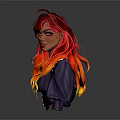 Female Character 3D Bust Featuring Red Yellow Gradient Hair Yellow Eyes Purple Outfit Black Laces