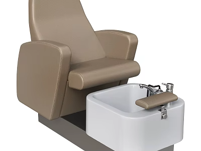 Beige Leather Spa Pedicure Recliner with White Basin and Comfortable Padded Armrests 3d model