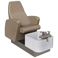 Beige Leather Spa Pedicure Recliner with White Basin and Comfortable Padded Armrests