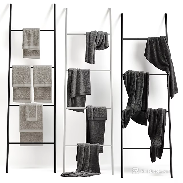 Various Colored Towels Displayed On Racks 3d model 