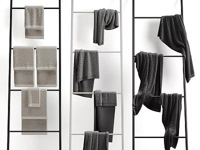 Various Colored Towels Displayed On Racks 3d model