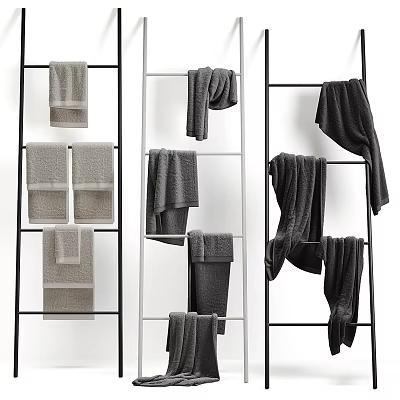 Various Colored Towels Displayed On Racks 3d model