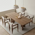Modern Minimalist Dining Table Set With Wooden Table Four Chairs And Pendant Lights