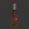 Vintage Industrial Red Fuel Pump With Red And Yellow Fuel Tanks