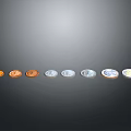Carved Coin Sculptures In Different Colors Arranged In A Row With Metallic Finish