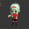 Low Poly Cartoon Character With Light Green Hair Red Headband Yellow Headphones And Pointing Gesture
