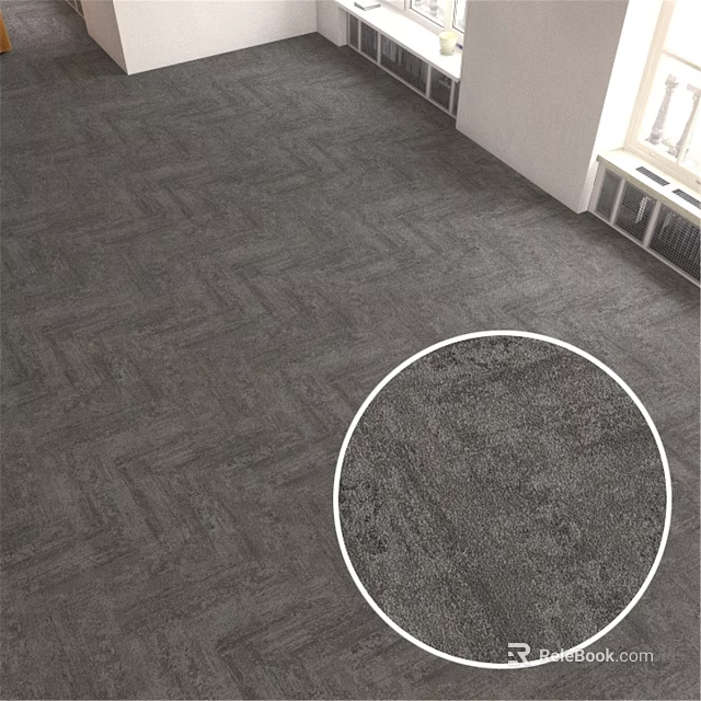 Gray Square Carpet Featuring Herringbone Pattern And Soft Texture For Living Room 3d model 
