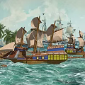 Traditional Wooden Sailing Boats With Palm Trees On Ocean Waves Near Beach