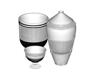 Modern Decorative Ornament Set With Textured Mesh Patterns And Various Shapes 3d model