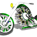 Green Custom Motorcycle with Large Wheels Yellow Headlight and Unique Design