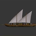Ancient Trireme Watercraft With Wooden Sails Oars And Decorative Prow