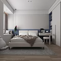 Kids Room Interior With Cozy Bed Blanket Desk Chair Bookshelf Gray Rug And Wooden Floor