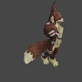 Tribal Style Battle Axe For Muscular 3D Character With Brown White Fur And Horns