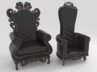 Black Leather Single Sofa With Ornate Carved Scroll Arms And Classic Design 3d model