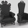 Black Leather Single Sofa With Ornate Carved Scroll Arms And Classic Design 3d model