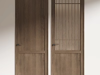Modern Wooden Swing Doors With Lattice Design And Solid Panel In Natural Brown 3d model