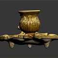 Artistic Golden Candlestick Sculpture Carving With Intricate Decorative Patterns Design