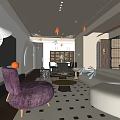 Modern Living Dining Room Interior With Sofa Coffee Table TV Wall And Dining Table 3d model