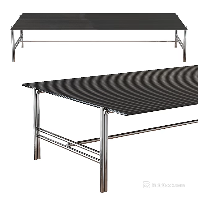 Professional Massage Bed With Sturdy Metal Frame And Black Padded Surface 3d model 