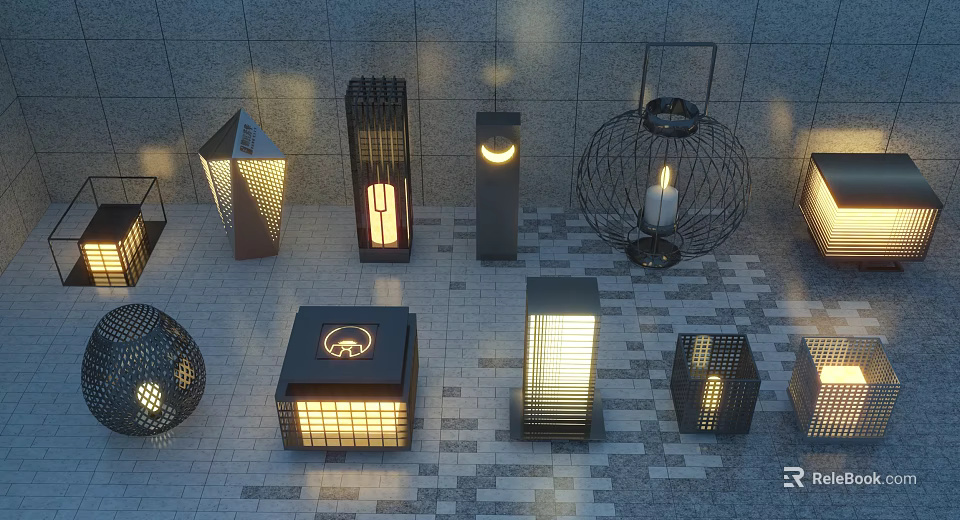Modern Outdoor Lights With Various Metal Frame Designs And Luminous Glow 3d model 