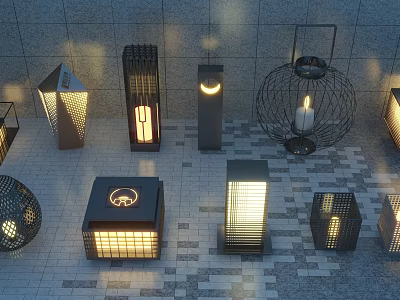Modern Outdoor Lights With Various Metal Frame Designs And Luminous Glow 3d model